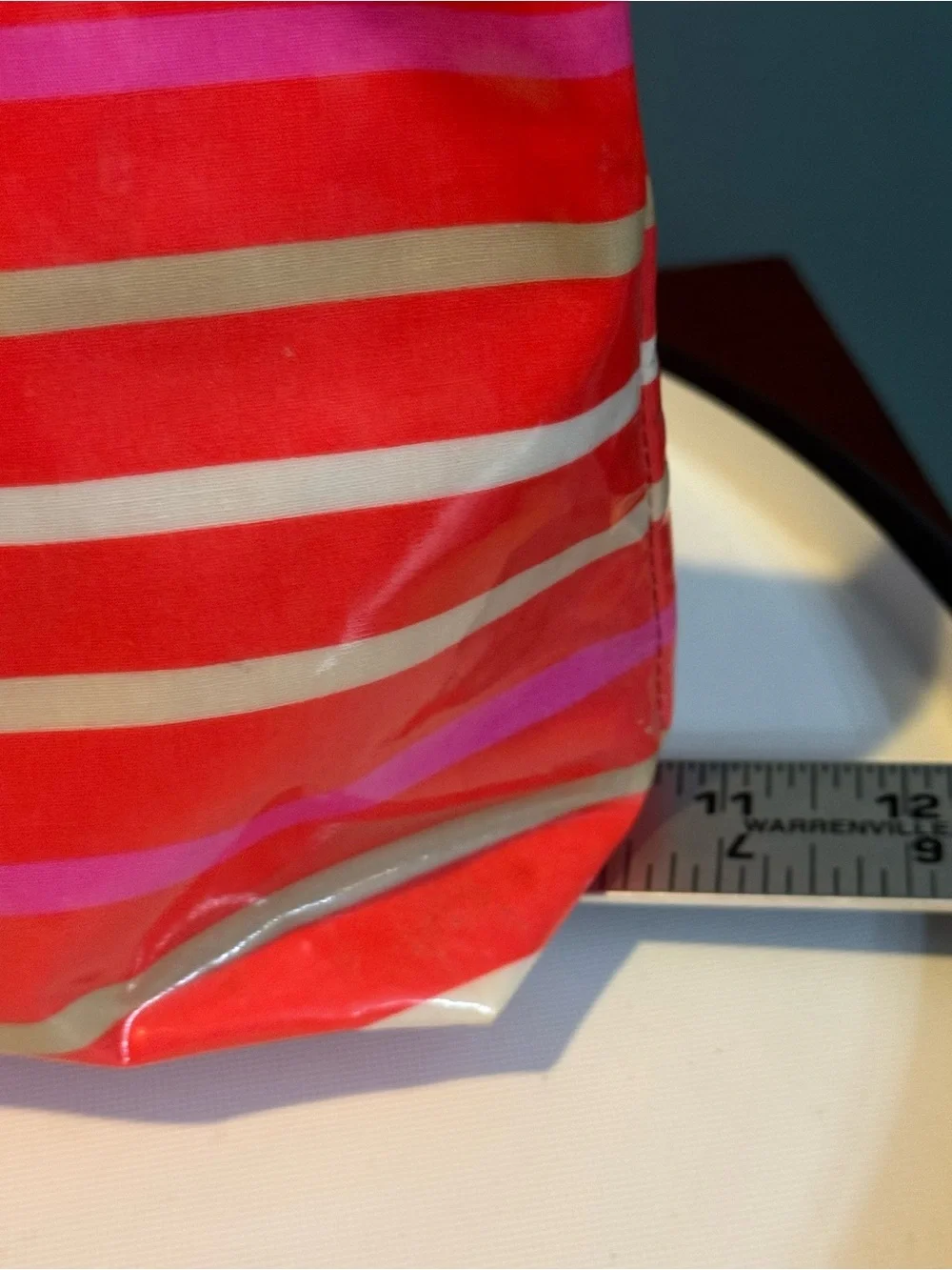 Tory Burch Striped Brigitte Cosmetic Case in Poppy Red